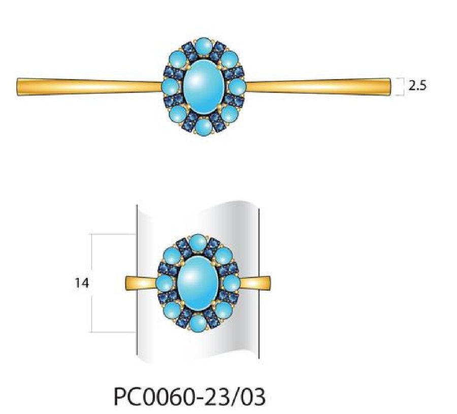 14K YELLOW GOLD TURQUOISE, SAPPHIRE RING