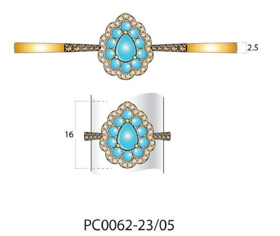 14K YELLOW GOLD DIAMOND TURQUOISE RING