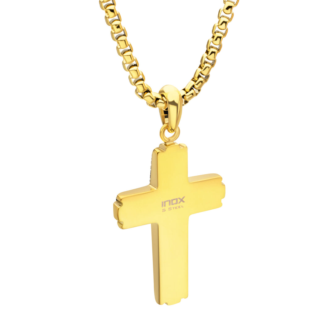 18Kt Gold IP Steel CNC Set Lab-Grown Diamond Zebra Cross Pendant with Box Chain