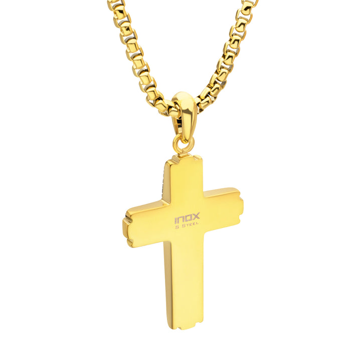 18Kt Gold IP Steel CNC Set Lab-Grown Diamond Zebra Cross Pendant with Box Chain