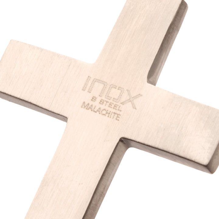 Matte Finish Stainless Steel Malachite Stone Inlay with Lab-Grown Diamond Cross Pendant