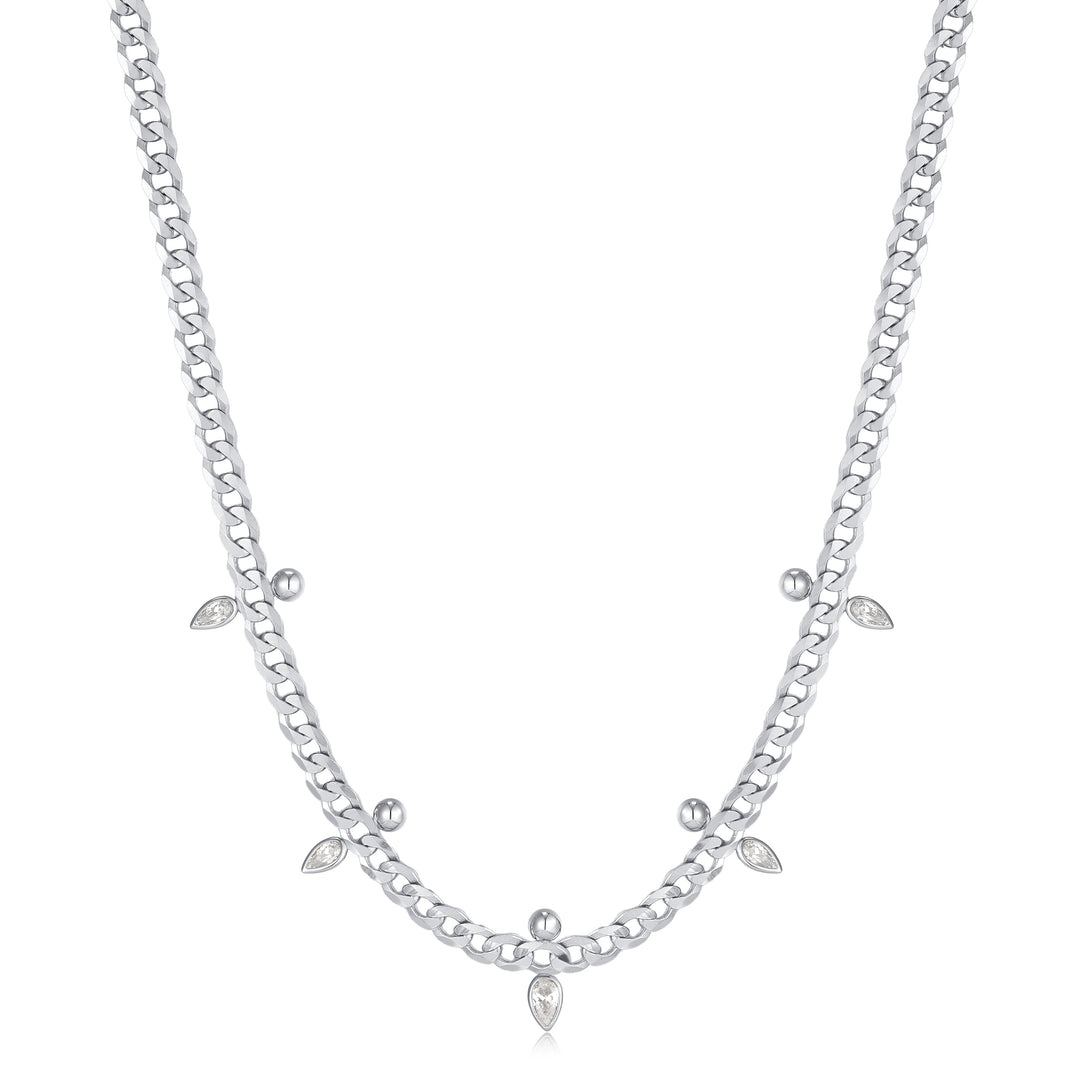 Silver Curb Chain Sparkle Point Necklace