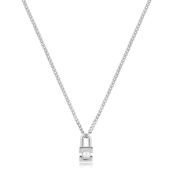 Silver Pearl Padlock Necklace