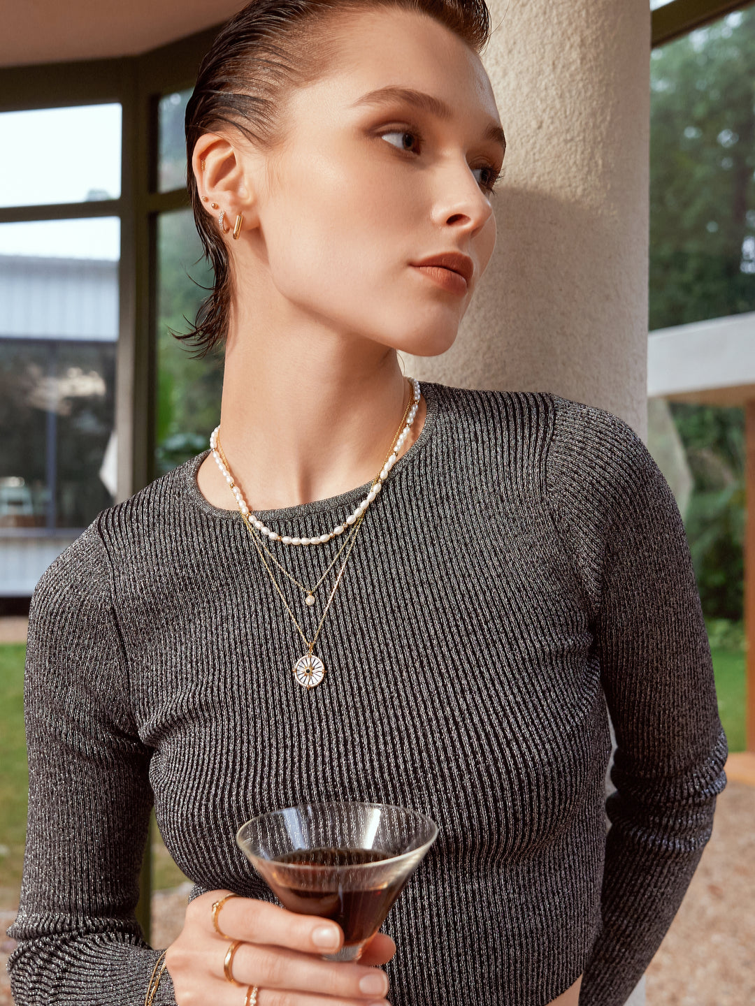 Gold Sphere Pavé Necklace