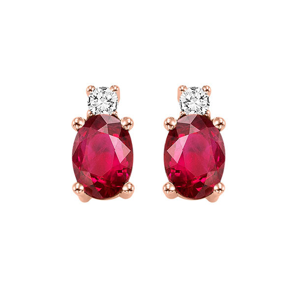 14Kt Rose Gold Diamond 1/15Ctw & Ruby 1/2Ctw Earring