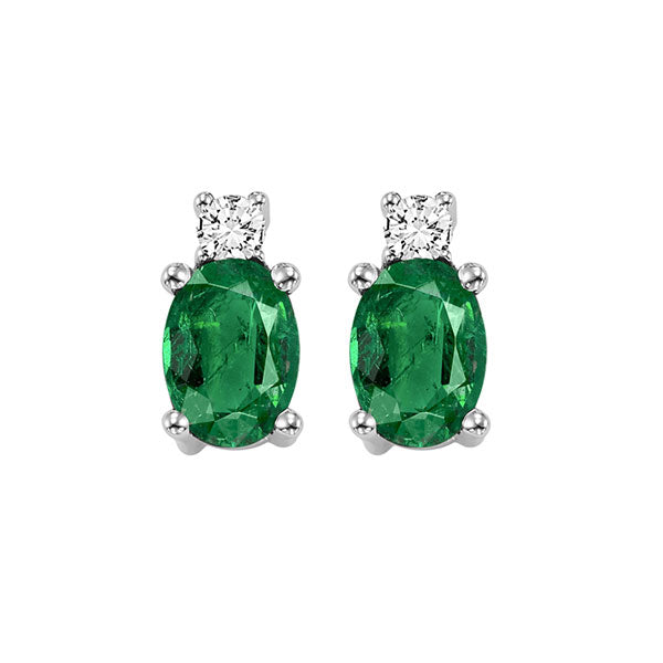 14Kt White Gold Diamond 1/15Ctw & Emerald 3/8Ctw Earring