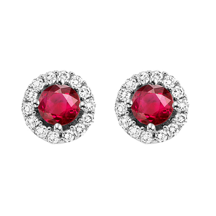14Kt White Gold Diamond 1/7Ctw & Ruby 3/8Ctw Earring
