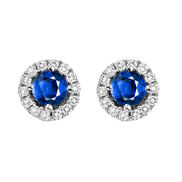 14Kt White Gold Diamond 1/7Ctw & Sapphire 1/3Ctw Earring