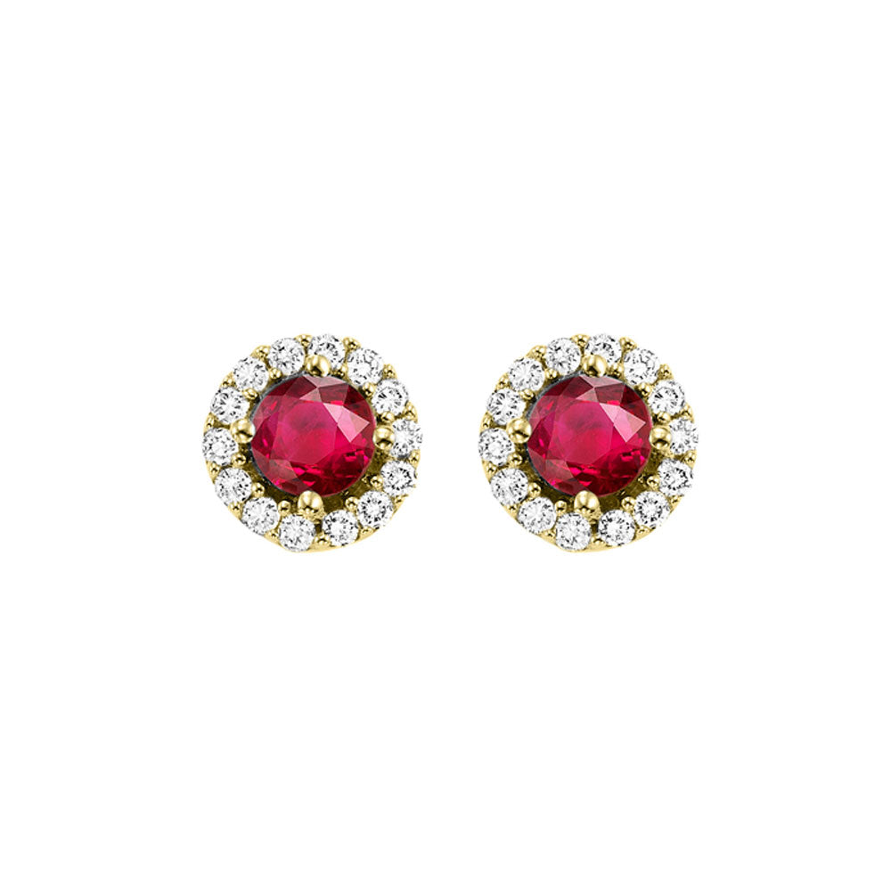 14Kt Yellow Gold Diamond 1/7Ctw & Ruby 3/8Ctw Earring