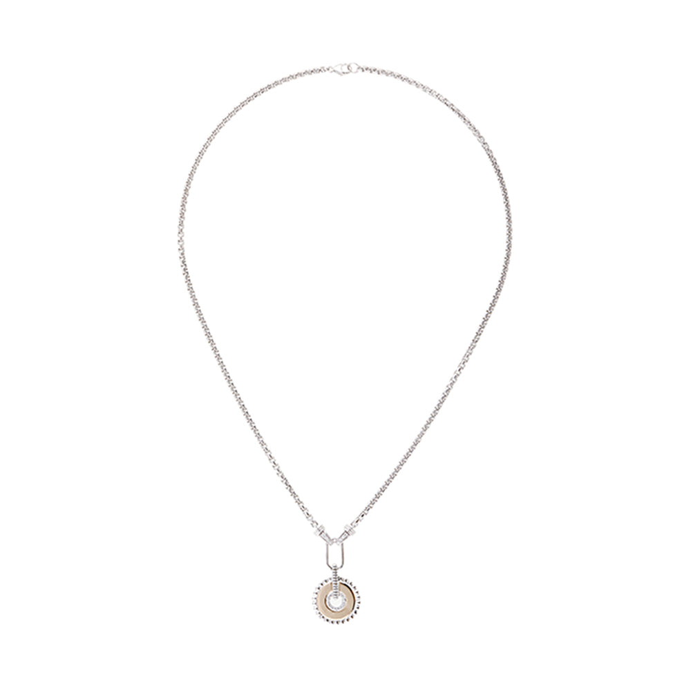Silver White Yellow Diamond 1/8Ctw Necklace