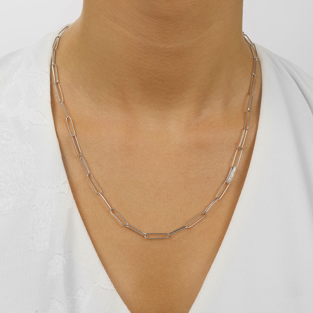Silver White Diamond 1/10Ctw Necklace