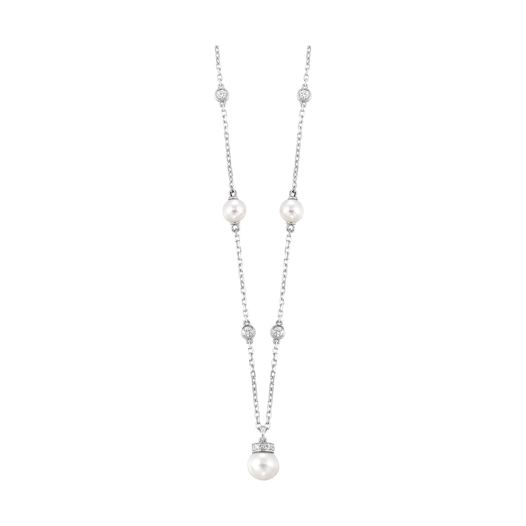 14Kt White Gold Diamond 1/4Ctw & Pearl Necklace