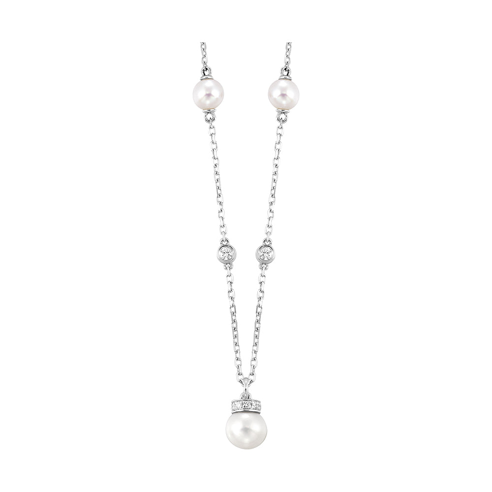 14Kt White Gold Diamond 1/4Ctw & Pearl Necklace