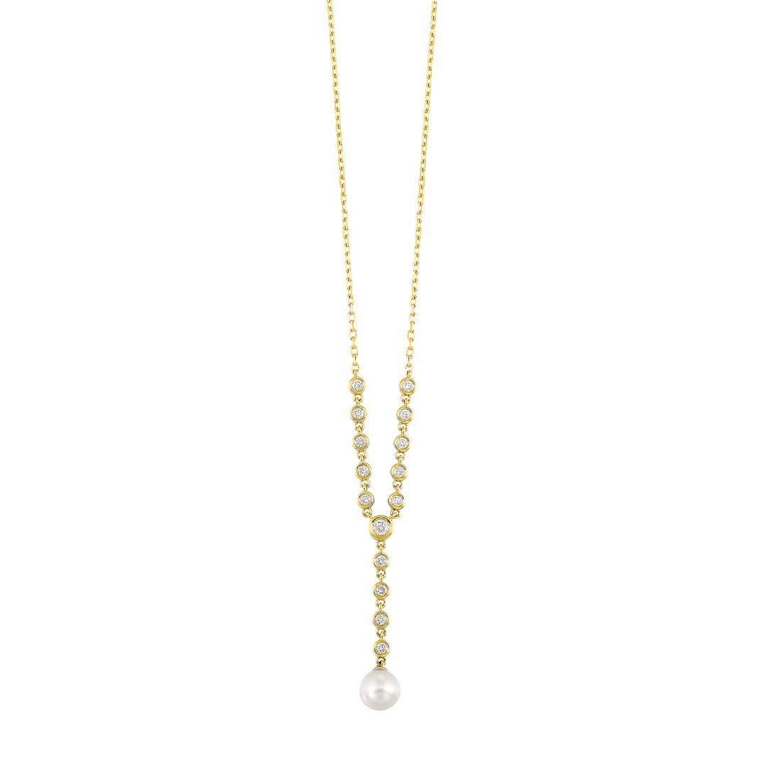 14Kt Yellow Gold Diamond 1/3Ctw & Pearl Necklace