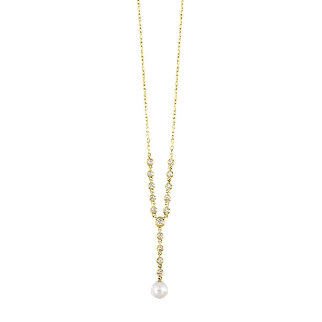 14Kt Yellow Gold Diamond 1/3Ctw & Pearl Necklace