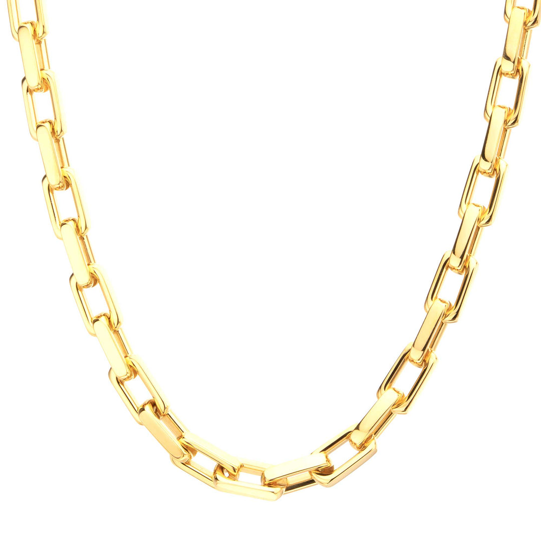 8mm Polished 18Kt Gold IP Steel Paperclip Chain Heavy Link Necklace