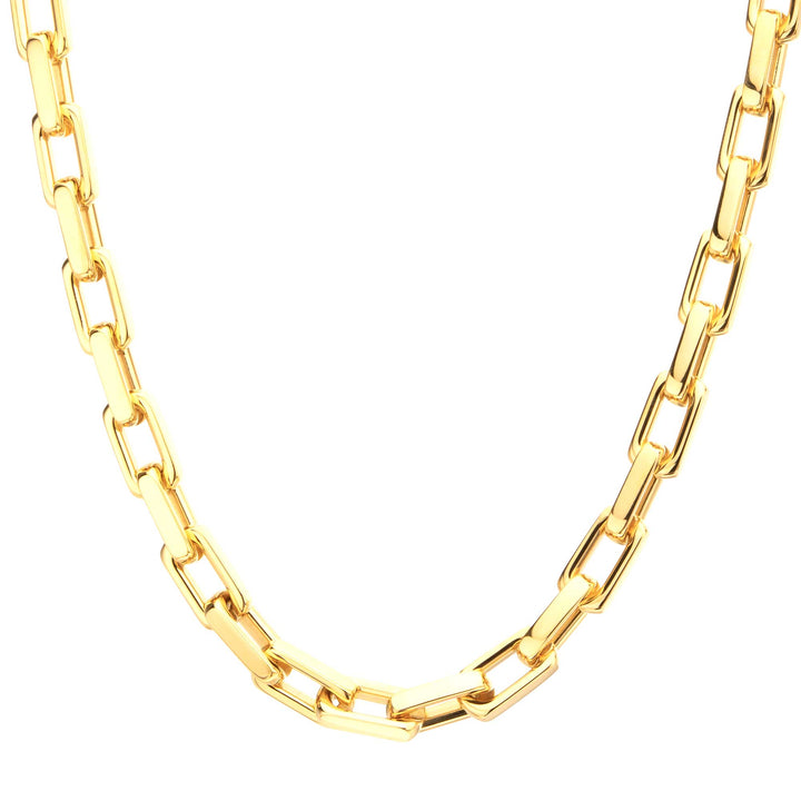 8mm Polished 18Kt Gold IP Steel Paperclip Chain Heavy Link Necklace