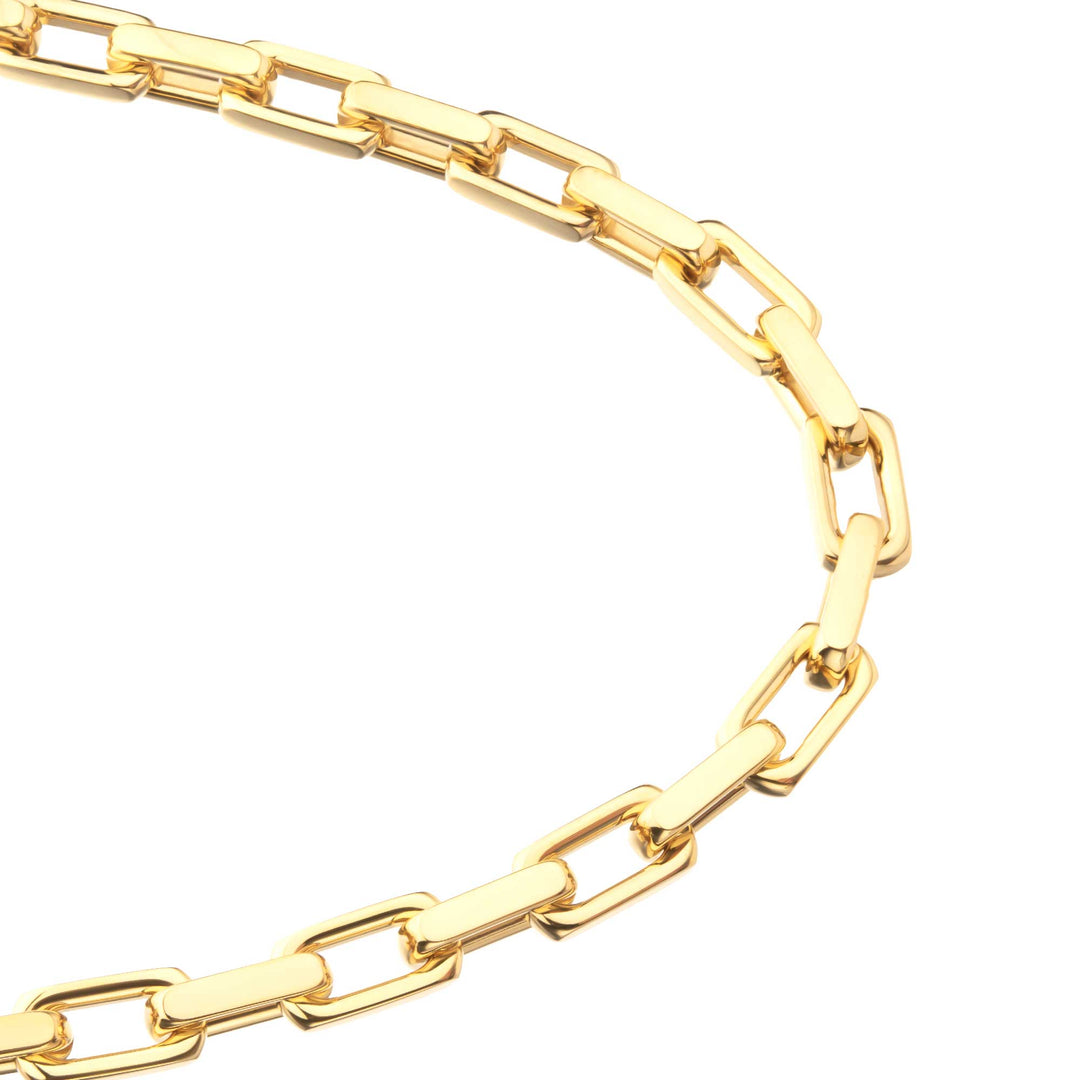8mm Polished 18Kt Gold IP Steel Paperclip Chain Heavy Link Necklace