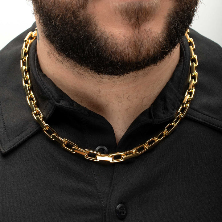 8mm Polished 18Kt Gold IP Steel Paperclip Chain Heavy Link Necklace