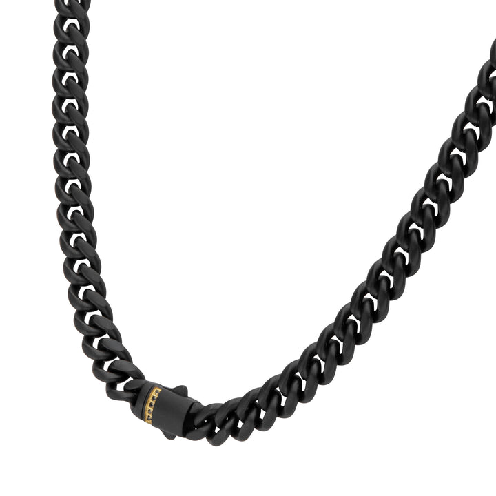 6mm Black IP Steel Matte Finish Miami Cuban Chain Necklace with Genuine Black Sapphire Gem