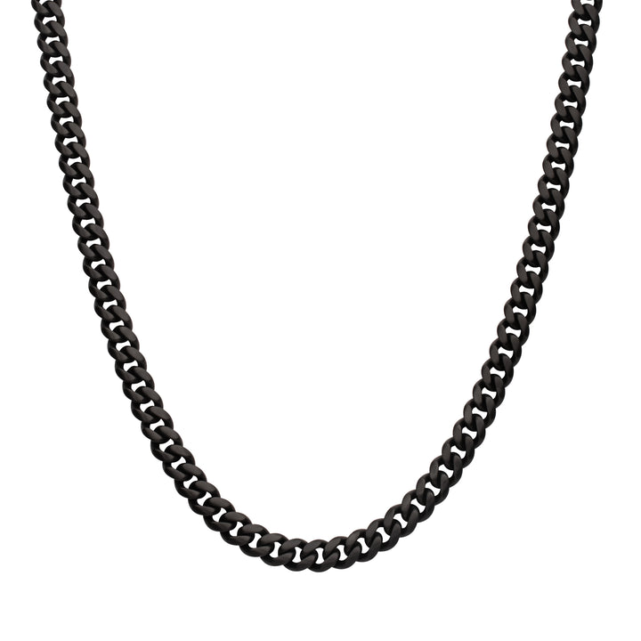 6mm Black IP Steel Matte Finish Miami Cuban Chain Necklace with Genuine Black Sapphire Gem