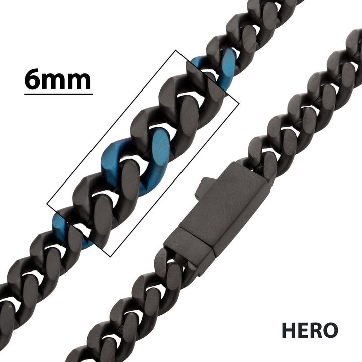 6mm Matte Black & Blue IP Steel Miami Cuban Chain Necklace