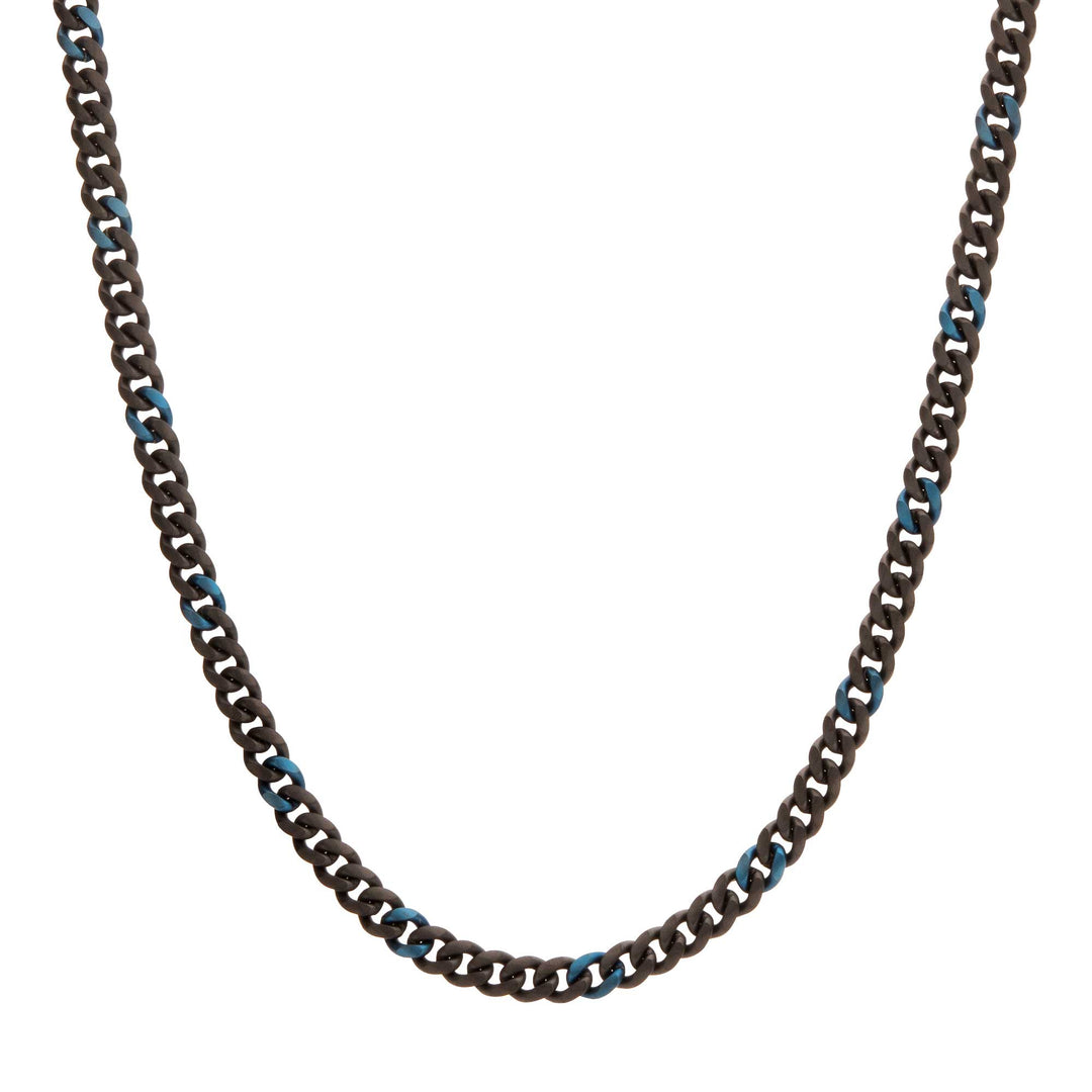 6mm Matte Black & Blue IP Steel Miami Cuban Chain Necklace