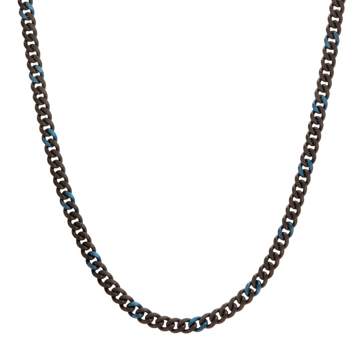 6mm Matte Black & Blue IP Steel Miami Cuban Chain Necklace