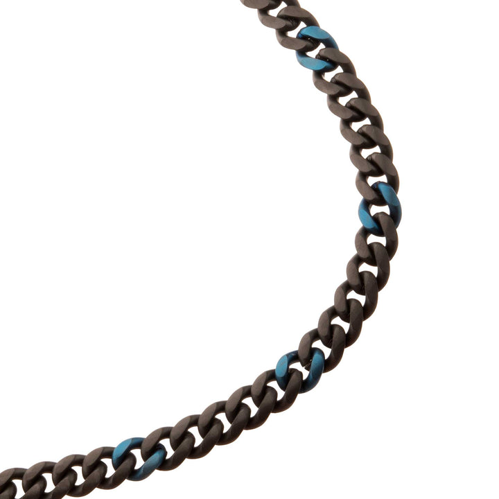 6mm Matte Black & Blue IP Steel Miami Cuban Chain Necklace