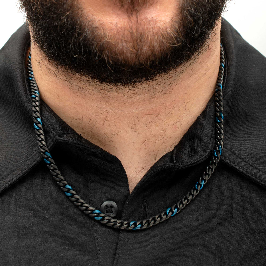 6mm Matte Black & Blue IP Steel Miami Cuban Chain Necklace
