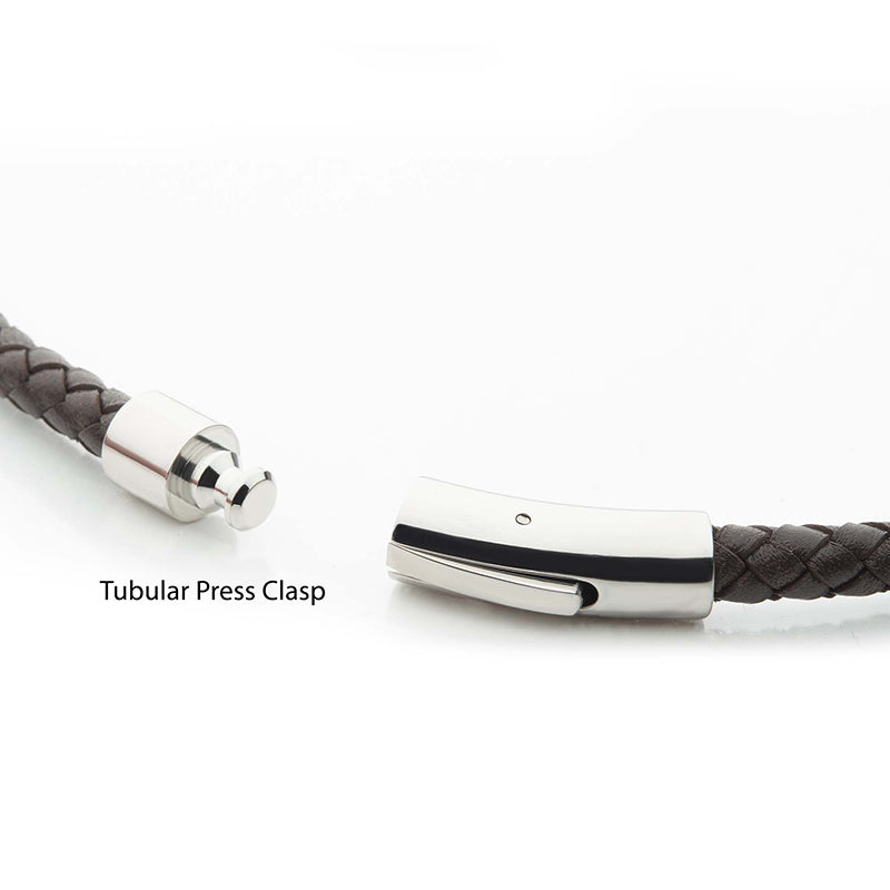 Brown Full Grain Cowhide Leather Braided Necklace with Antiqued Finish Beads