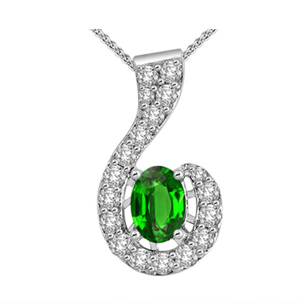 14Kt White Gold Diamond 1/2Ctw & Emerald 1Ctw Pendant