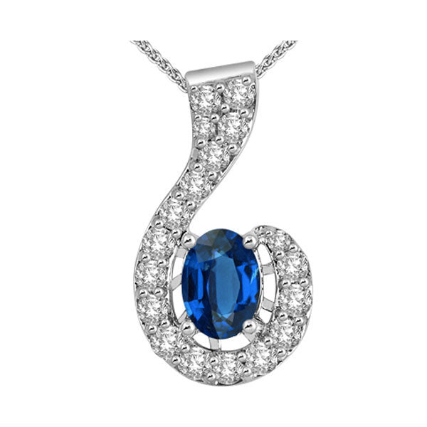 14Kt White Gold Diamond 1/2Ctw & Sapphire 1Ctw Pendant