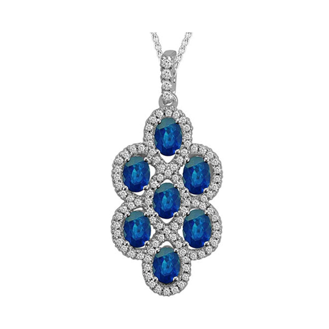 14Kt White Gold Diamond 3/8Ctw & Sapphire 2 1/3Ctw Pendant