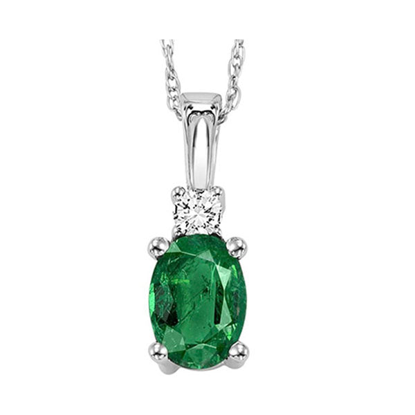 14Kt White Gold Diamond 1/25Ctw & Emerald 3/8Ctw Pendant