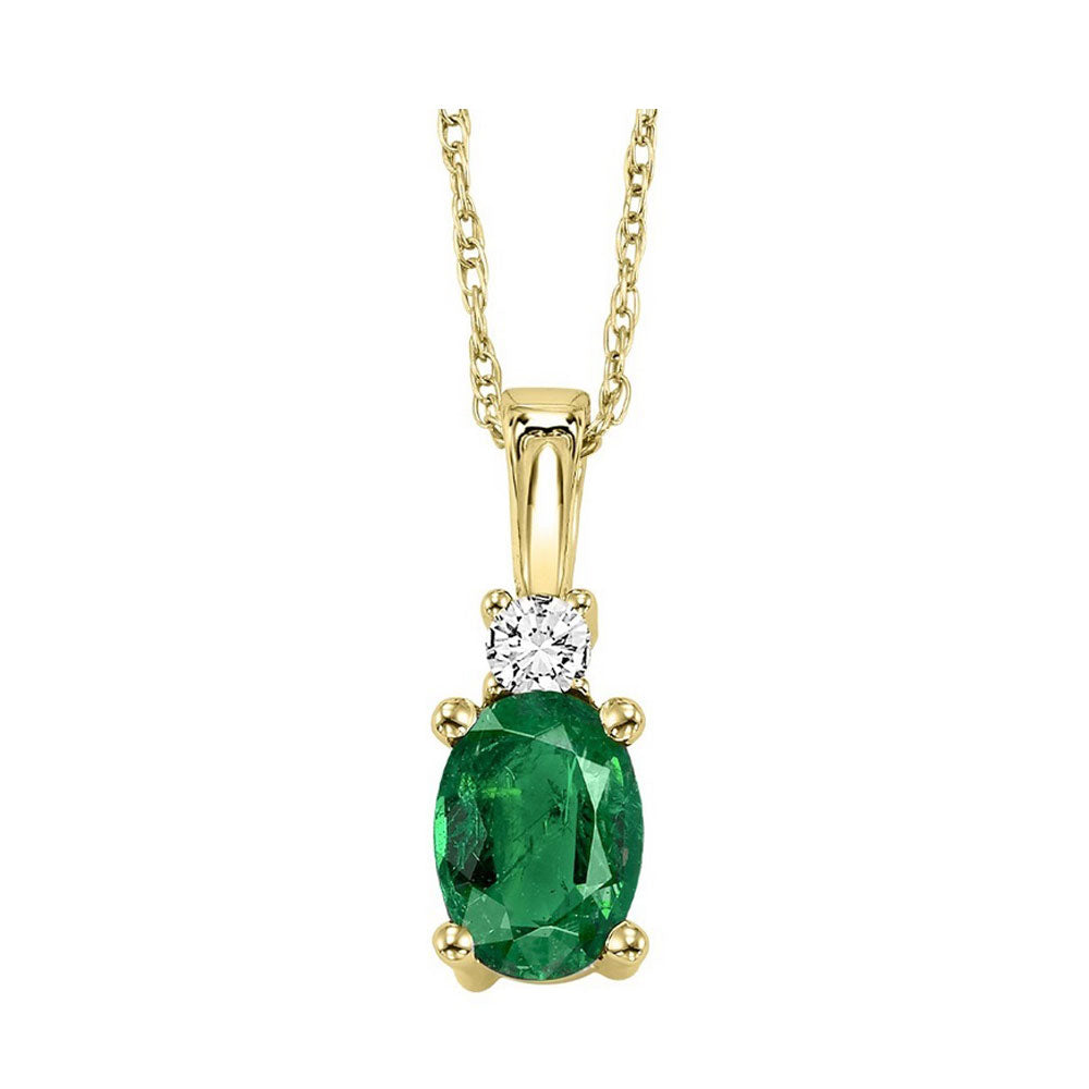 14Kt Yellow Gold Diamond 1/20Ctw & Emerald 3/8Ctw Pendant