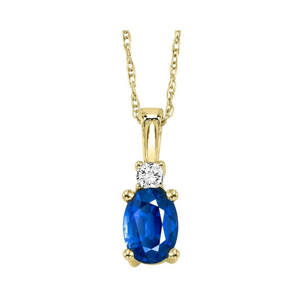 14Kt Yellow Gold Diamond 1/25Ctw & Sapphire 5/8Ctw Pendant