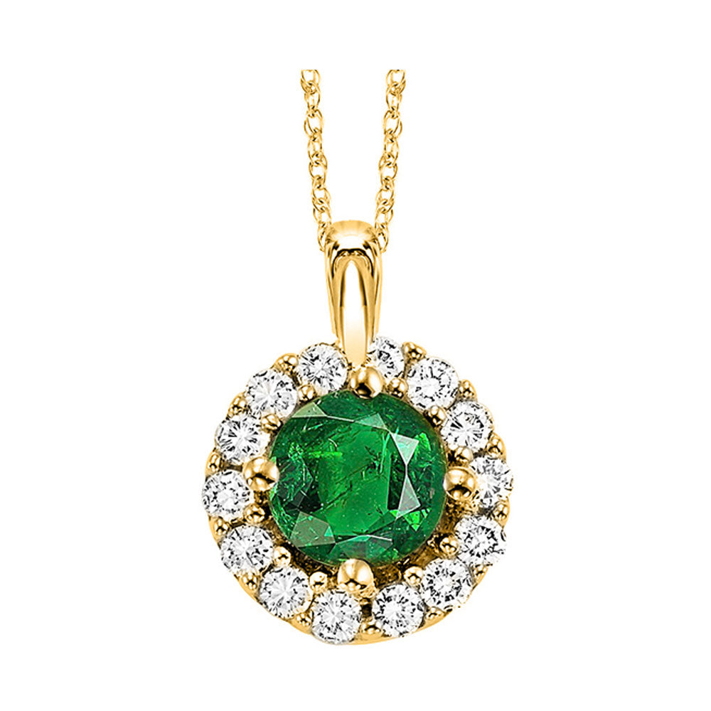 14Kt Yellow Gold Diamond 1/12Ctw & Emerald 1/4Ctw Pendant