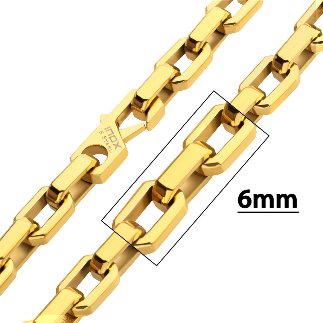 6mm Polished Finish 18Kt Gold IP Steel Paperclip Chain Necklace