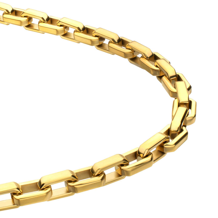 6mm Polished Finish 18Kt Gold IP Steel Paperclip Chain Necklace