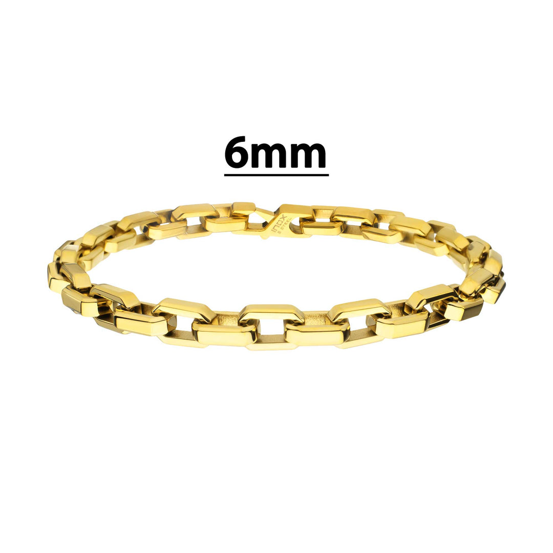 6mm Polished Finish 18Kt Gold IP Steel Paperclip Chain Bracelet