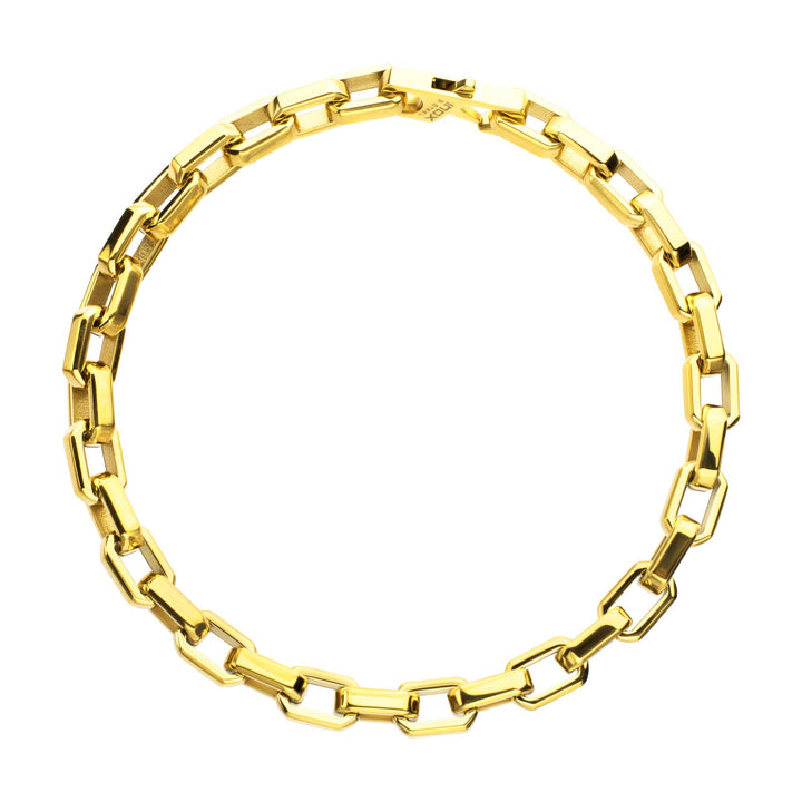 6mm Polished Finish 18Kt Gold IP Steel Paperclip Chain Bracelet