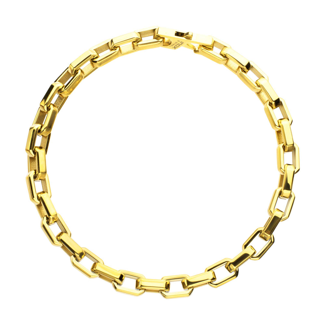 6mm Polished Finish 18Kt Gold IP Steel Paperclip Chain Bracelet
