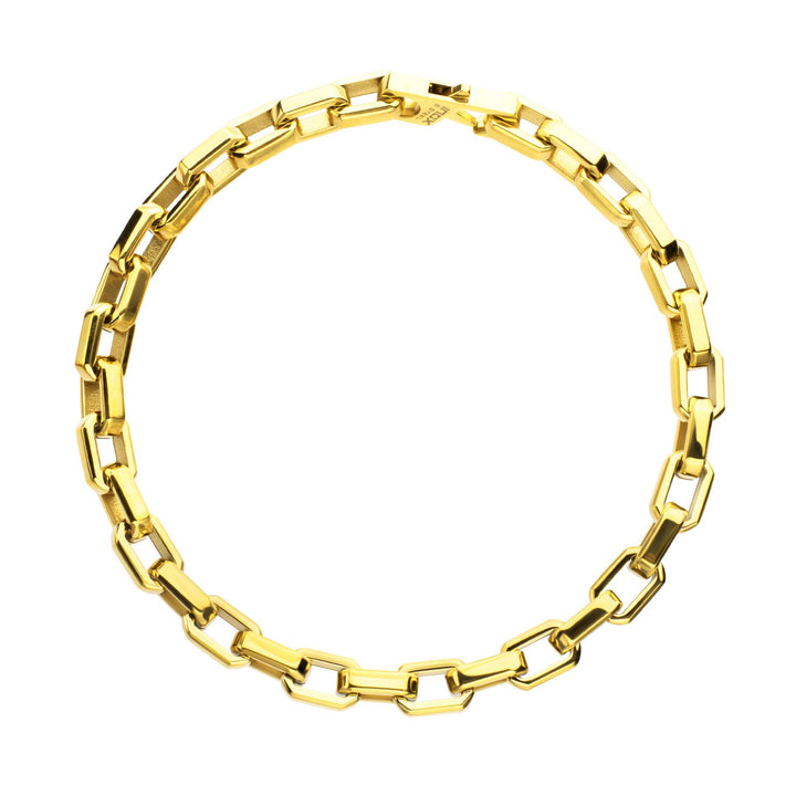 8mm Polished Finish 18Kt Gold IP Steel Paperclip Chain Bracelet