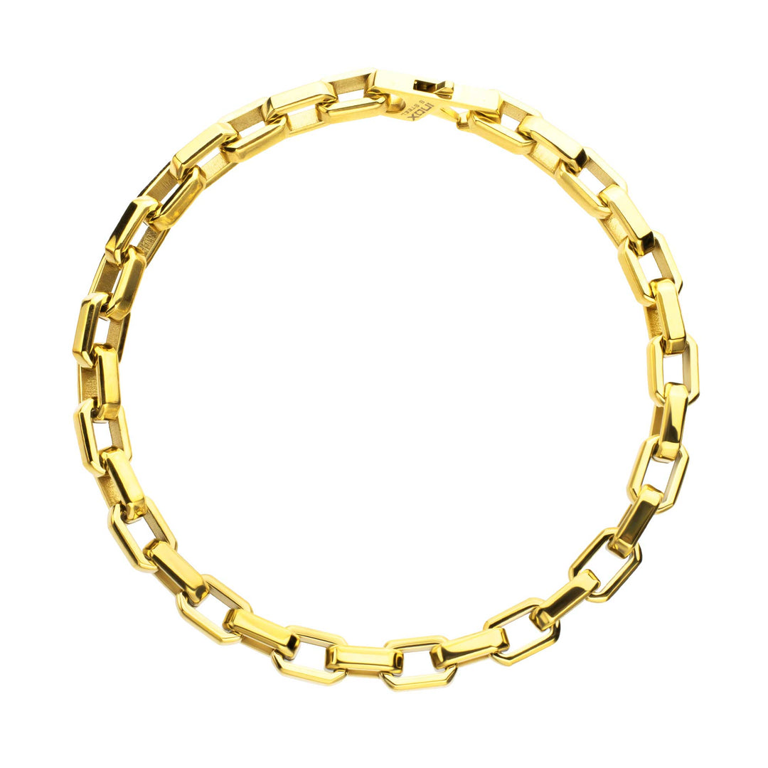 8mm Polished Finish 18Kt Gold IP Steel Paperclip Chain Bracelet
