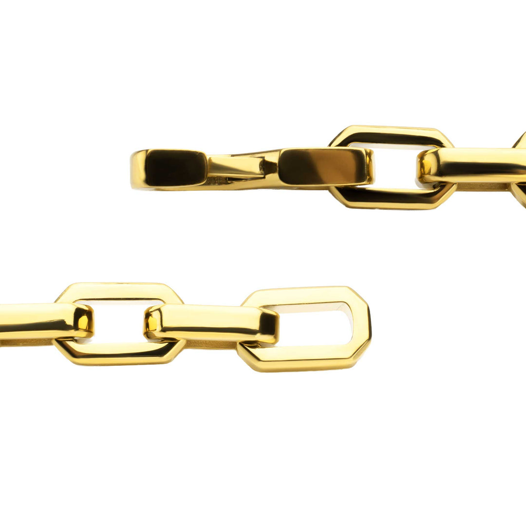 8mm Polished Finish 18Kt Gold IP Steel Paperclip Chain Bracelet
