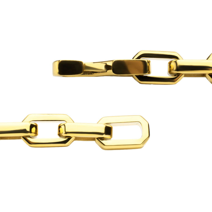 8mm Polished Finish 18Kt Gold IP Steel Paperclip Chain Bracelet
