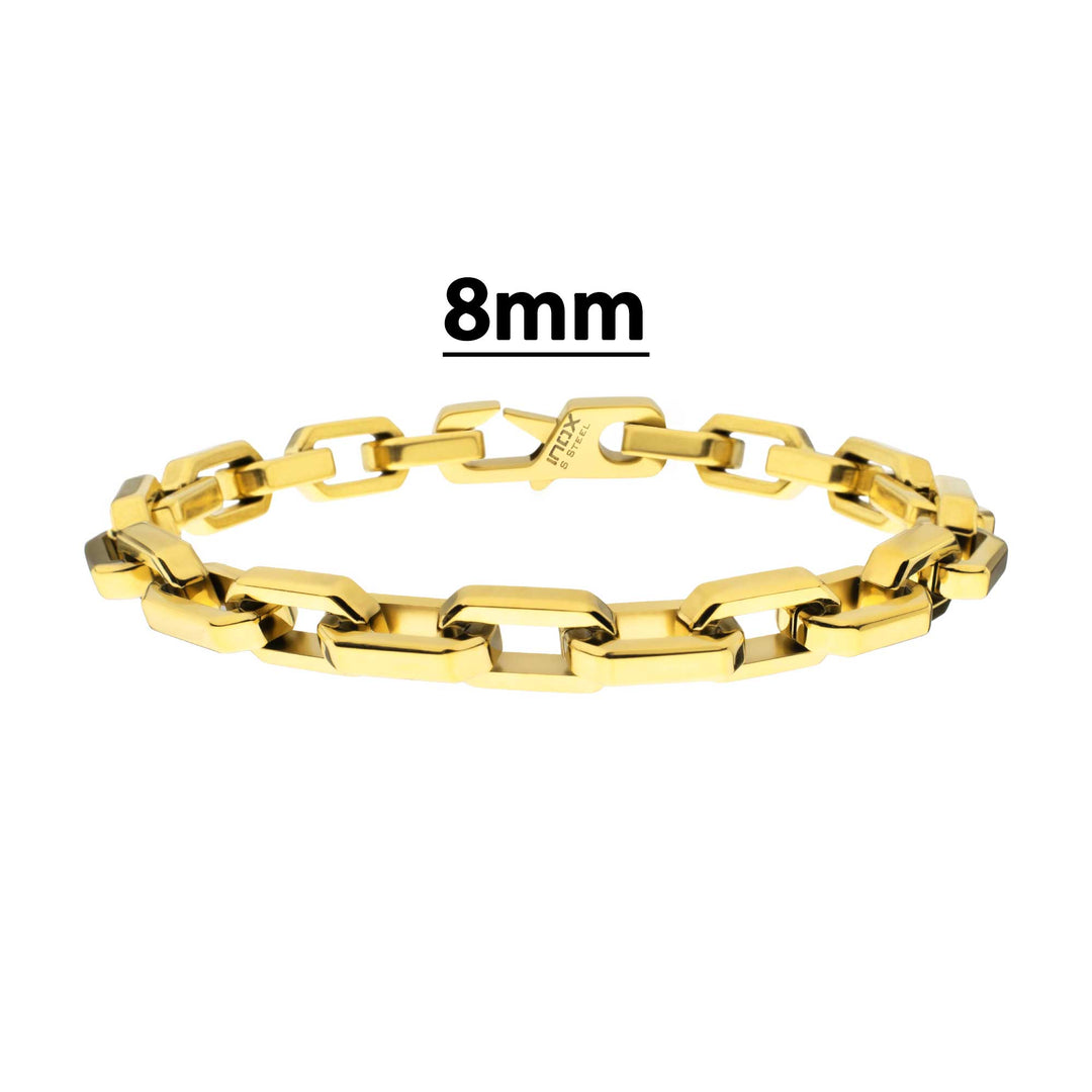 8mm Polished Finish 18Kt Gold IP Steel Paperclip Chain Bracelet