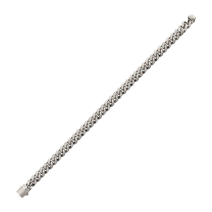 8mm Stainless Steel Miami Cuban Chain Bracelet with 1mm CNC Set Clear Cubic Zirconia