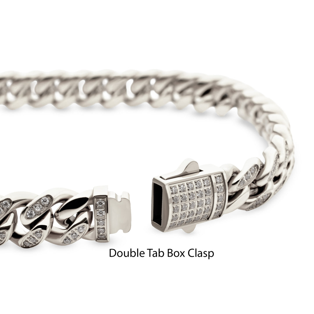 8mm Stainless Steel Miami Cuban Chain Bracelet with 1mm CNC Set Clear Cubic Zirconia